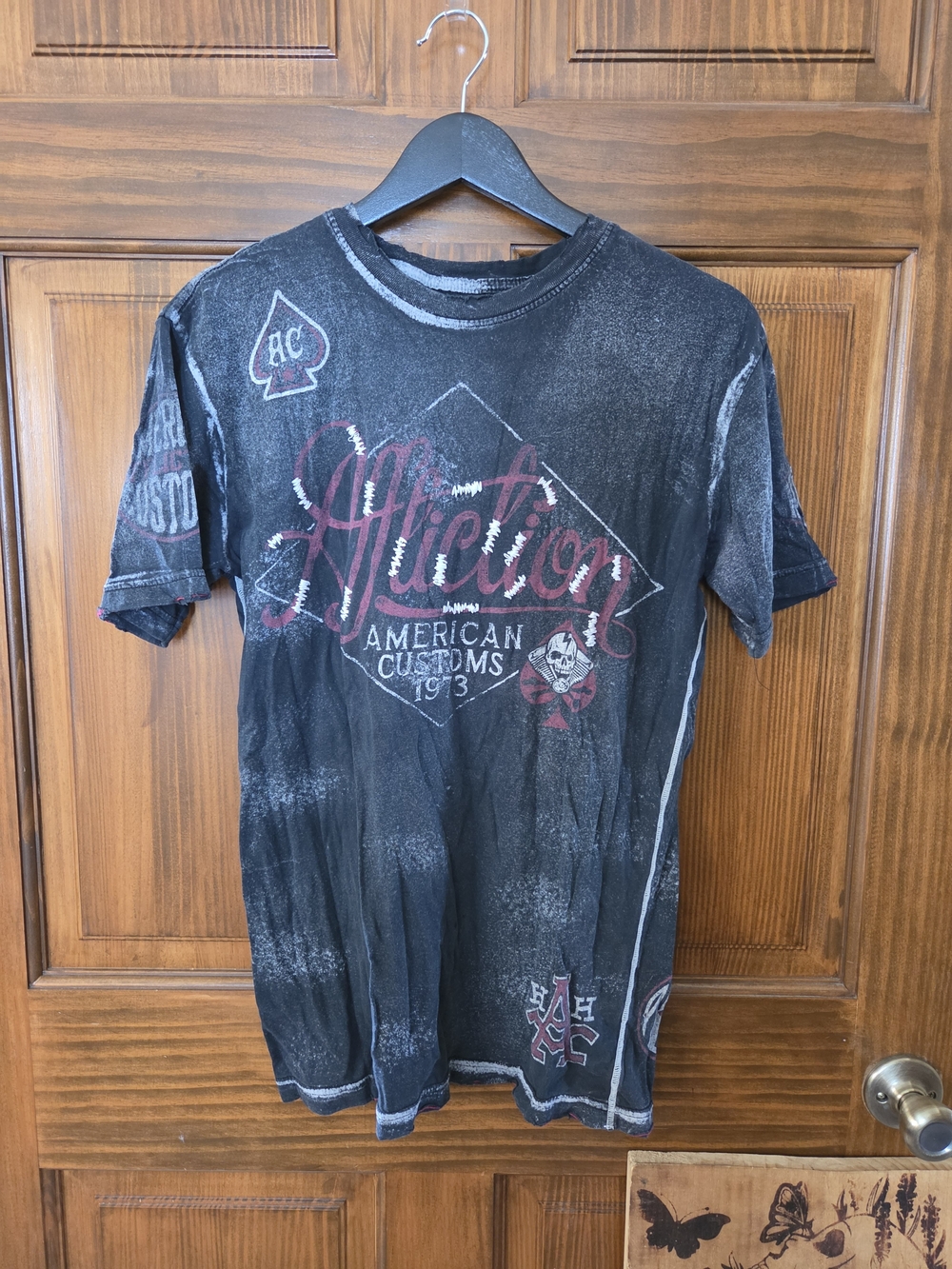 Affliction Black Short Sleeve Graphic Tee with Red Accents